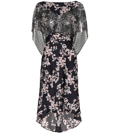 Paco Rabanne Layered Floral-print Chainmail Midi Dress In Black
