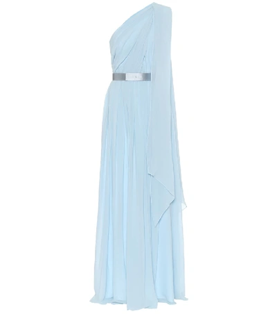Max Mara Berger One-shoulder Pleated Silk-chiffon Gown In Light Blue