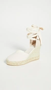 Soludos Canvas Ankle-wrap Wedge Espadrilles In Blush