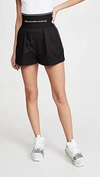 Alexander Wang Safari Stretch-jacquard And Cotton-blend Twill Shorts In Black