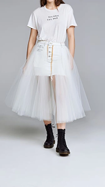 Ben Taverniti Unravel Project Unravel White Washout Denim Tulle Reversed Skirt In Bianco