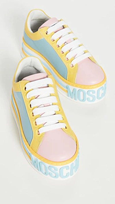 Moschino Women's Logo Platform Sneakers In Pink/lt Blue/yellow