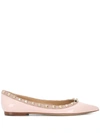 Valentino Garavani Rockstud Pointed Ballerina Shoes In Pink