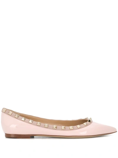 Valentino Garavani Rockstud Pointed Ballerina Shoes In Pink