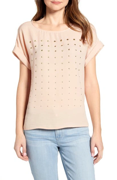 Vince Camuto Studded Short-sleeve Blouse In Apricot Cream