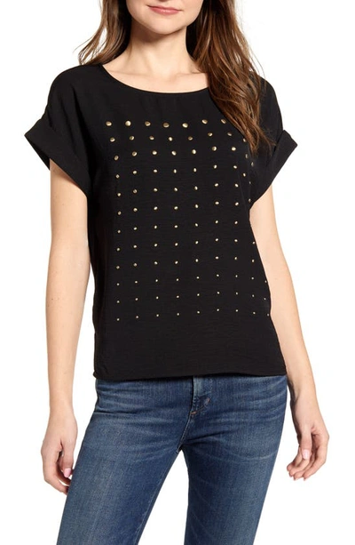 Vince Camuto Studded Short-sleeve Blouse In Rich Black