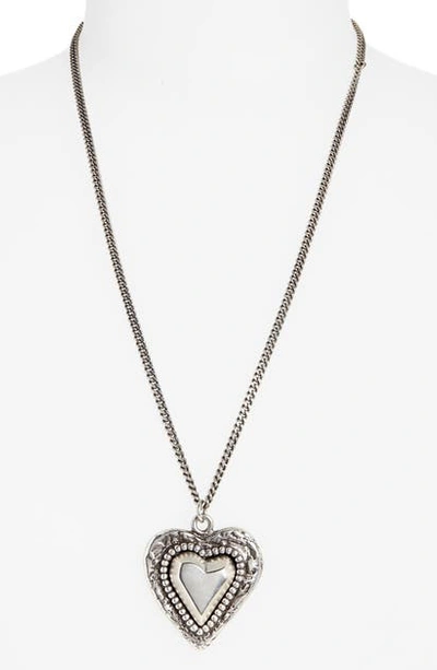 Saint Laurent Heart Pendant Necklace In Argent Oxyde