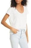 Frame Easy Scoop Neck Organic Linen T-shirt In Blanc