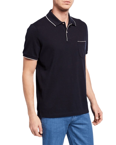 Loro Piana Regular Fit Patched Pocket Polo Shirt In Blue_navy