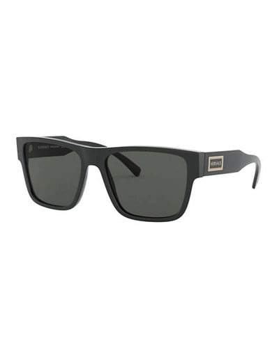 Versace Rectangle Acetate Sunglasses In Dark Grey