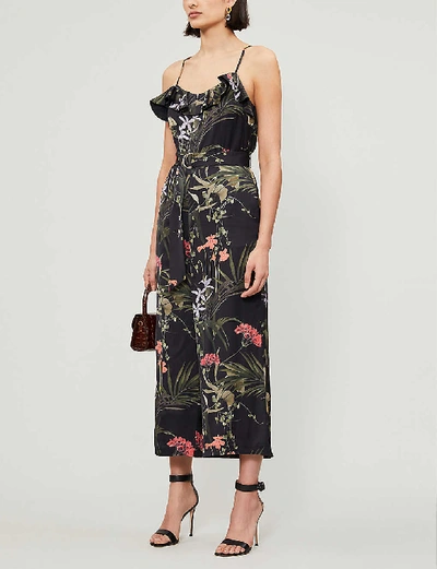 Ted Baker Calline Highland Floral-print Sleeveless Frill Jumpsuit In Black