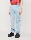 RAF SIMONS DISTRESSED TAPERED JEANS,35843534
