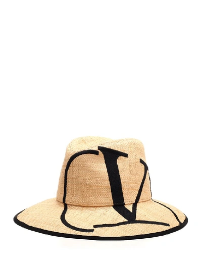 Valentino Garavani V Logo-embroidered Straw Hat In Beige