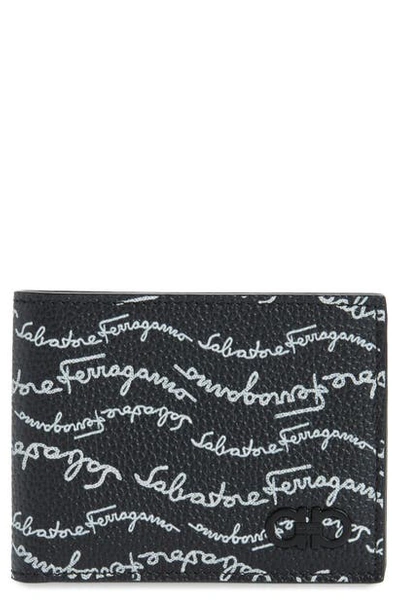 Ferragamo Signature Print Leather Wallet In Black / White