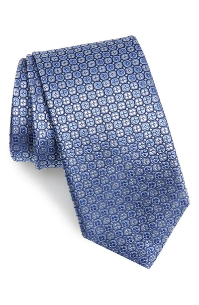Canali Geometric Silk Tie In Navy Blue