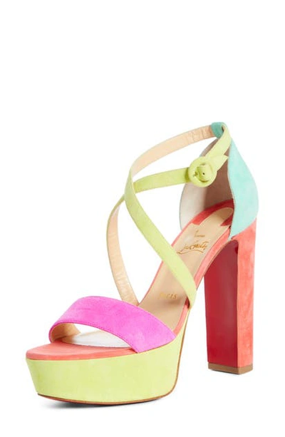 Christian Louboutin Women's Loubi Bee Platform Colorblock Suede Sandals In Multicolor