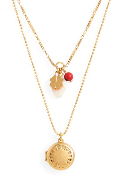 Madewell Engraved Locket Set Of 2 Necklaces In Greek Gold Multi