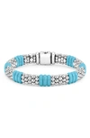 Lagos Sterling Silver Caviar Blue Ceramic Signature Bracelet In Silver/ Blue