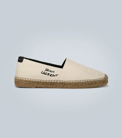 Saint Laurent Embroidered Logo Canvas Espadrilles In Bianconero/nero