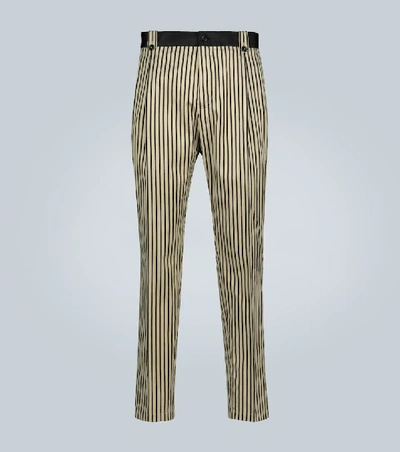 Dolce & Gabbana Striped Cotton-blend Slim-fit Trousers In Beige