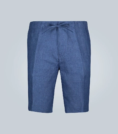 Loro Piana Slim-fit Linen Drawstring Bermuda Shorts In Delft Blue