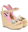 DOLCE & GABBANA BIANCA EMBELLISHED RAFFIA WEDGES,P00446973