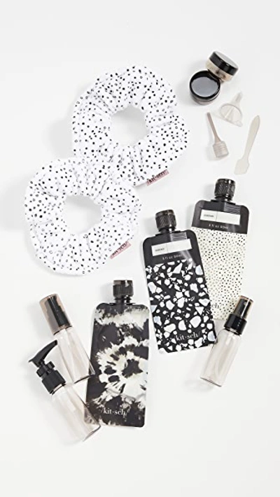 Kitsch Shopbop Travel Set Black X Micro Dot Towel Scrunchie In Black/white