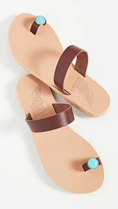 Ancient Greek Sandals Thalia Turquoise-embellished Leather Sandals In Brown