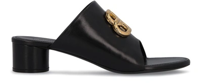 Balenciaga Oval 100 Bb Mule Sandals In Shiny Calfskin- Delivery In 3-4 Weeks In Black Gold