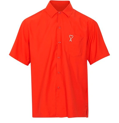 Ami Alexandre Mattiussi Camp-collar Logo-embroidered Woven Shirt In Rouge