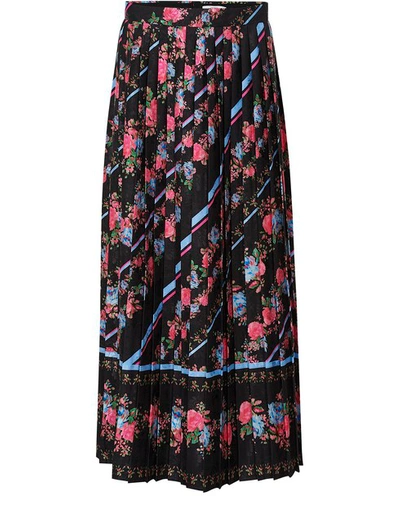 Erdem Nolana Pleated Floral-print Satin-jacquard Midi Skirt In Black Multi