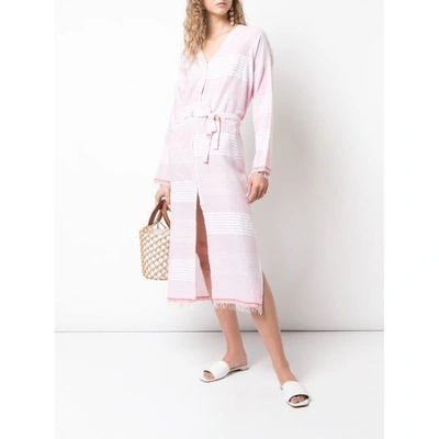 Lemlem Rekik Belted Frayed Striped Cotton-gauze Midi Dress In Baby Pink