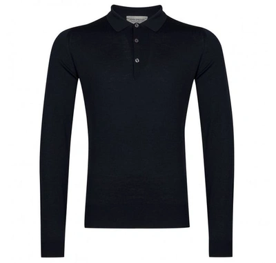 John Smedley Slim Fit Long Sleeve Merino Polo In Black