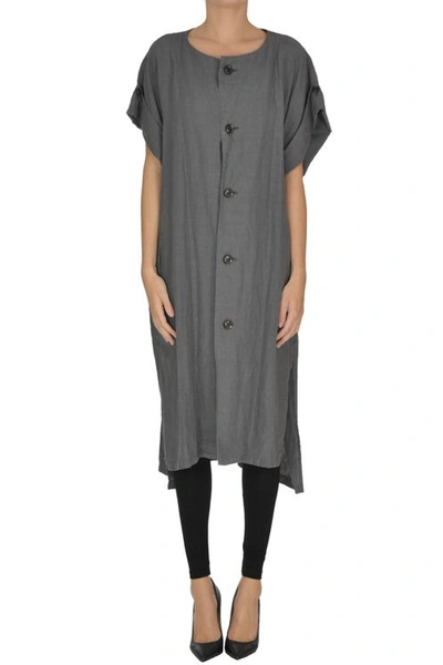 Y's Oversized Linen Coat In Grey