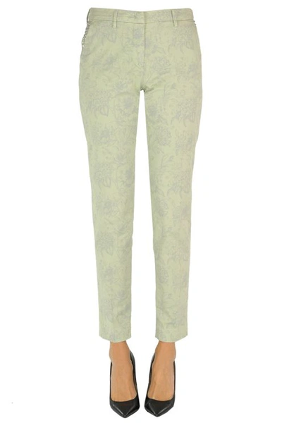 Mason's Flower Print Cotton Chino Trousers In Green