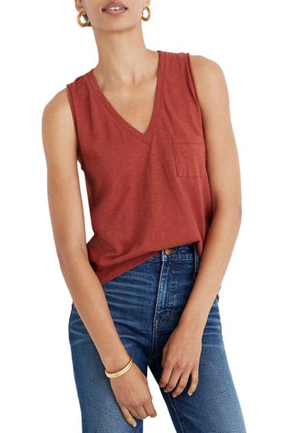 Madewell Whisper Cotton V-neck Tank In Weathered Brick