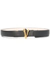 Versace V Logo Calf Leather Belt In Black