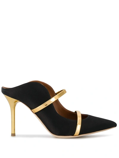 Malone Souliers Maureen 85 Satin And Nappa Leather Mules In Black