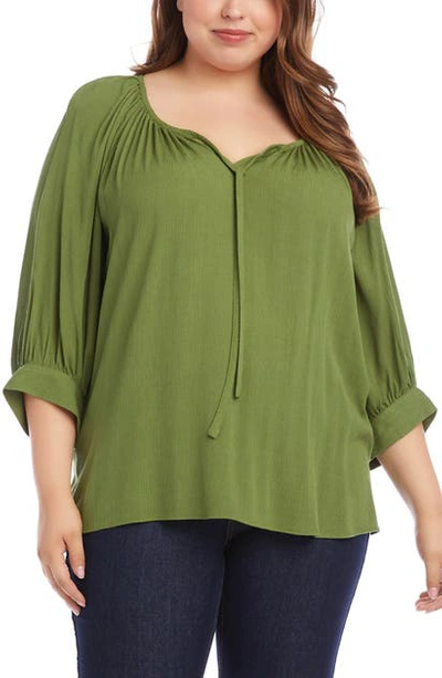 Karen Kane Plus Size Blouson-sleeve Peasant Top In Green