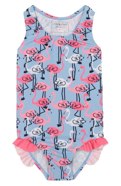 Andy & Evan Kids' Flamingo One-piece Swimsuit In Lbb-light Blue