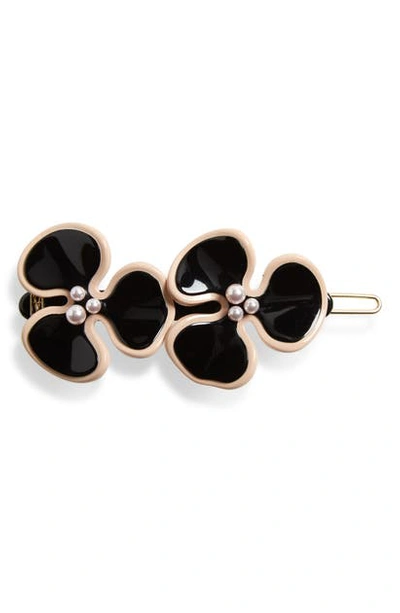 Alexandre De Paris Flower Side Barrette In Black Rose