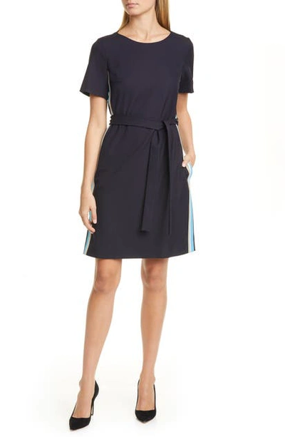 Hugo Boss Dasanna Belted Short Sleeve A-line Dress In Midnight