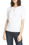 Frame Shirred Keyhole Neck T-shirt In Blanc