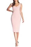 DRESS THE POPULATION ELLE SWEETHEART NECK SHEATH MIDI DRESS,DDR452-3053