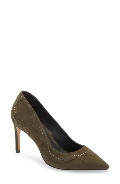 Allsaints Zehra Studded Pump In Green Suede