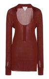 Bottega Veneta Scoop Neck Ribbed Long Knitted Top In Orange