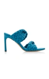 Bottega Veneta The Curve 95 Lambskin Mules With Twisted Intrecciato Straps In Blue,neutral