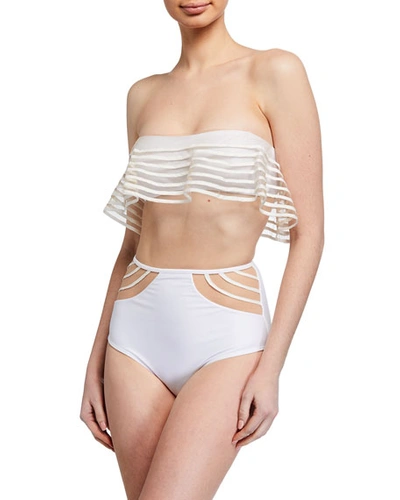 Água De Coco Striped Tulle Bandeau Bikini Top In Ilheus White