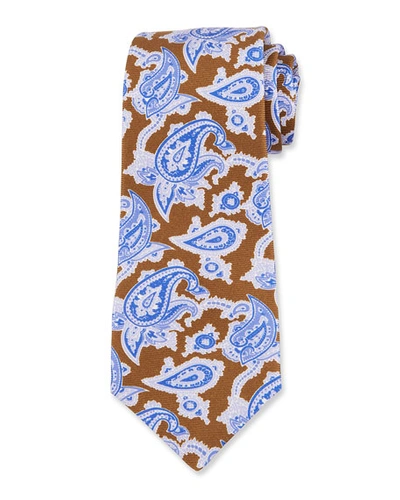 Kiton Men's Paisley Silk Tie, Brown