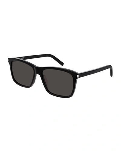 Saint Laurent Men's Rectangle Solid Acetate Sunglasses In Black